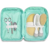 Chicco- Set da Viaggio Igiene per Bambini, 6 Pezzi, Spazzola e Pettine, Guanto Spugna, Forbici con Punte Arrotondate, Tagliaunghie e Limette USA e Getta